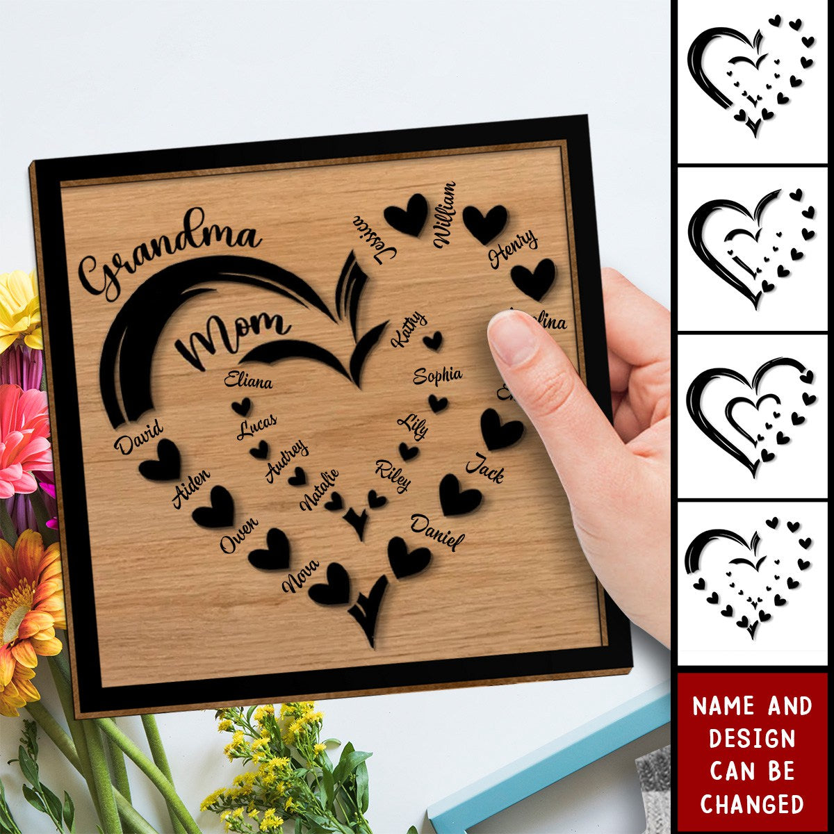 Grandma Mom Heart In Heart Personalized Wooden Plaque, Mother's Day Gift For Mom