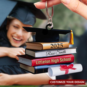 Graduation Cap And Books - Personalized Acrylic Keychain, Gift For Graduates
