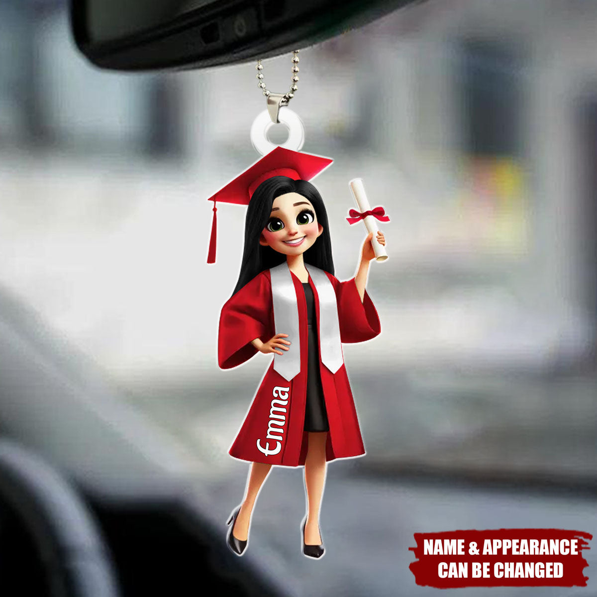 Graduation Cap And Animated Girl, Personalized Acrylic Ornament, Gift For Graduates