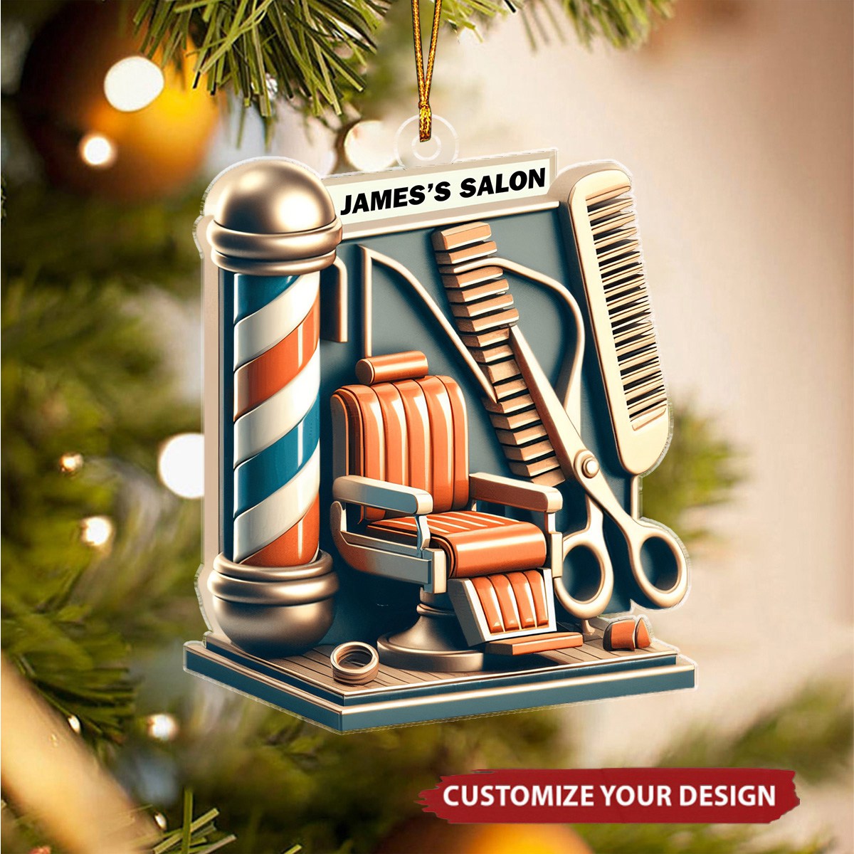 Custom Name Hair Salon - Personalized Acrylic Christmas Ornament