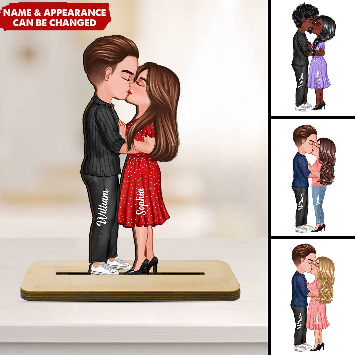 Doll Couple Kissing Home Decor Gift For Him Gift For Her Personalized Standing Wooden Plaque