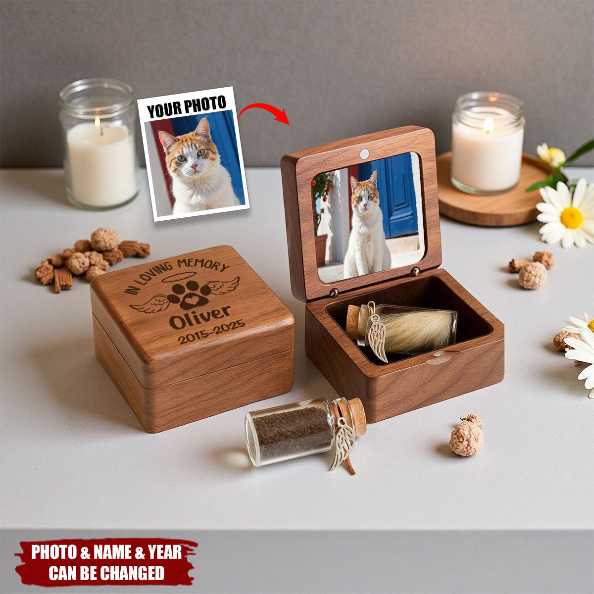 Custom Photo Wooden Fur Memorial Keepsake Box - In Loving Memory