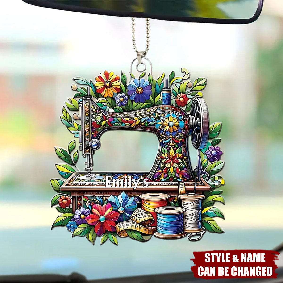 Personalized Custom Name Sewing Machine Shape Acrylic Ornament - Her Gift Idea