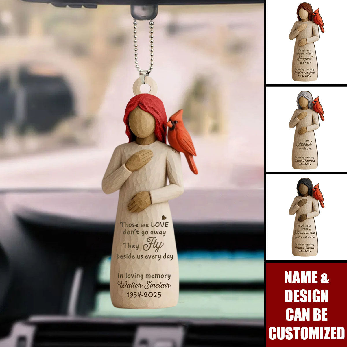 Always With You Cardinal & Woman Personalized Car Ornament, Memorial Sympathy Gift