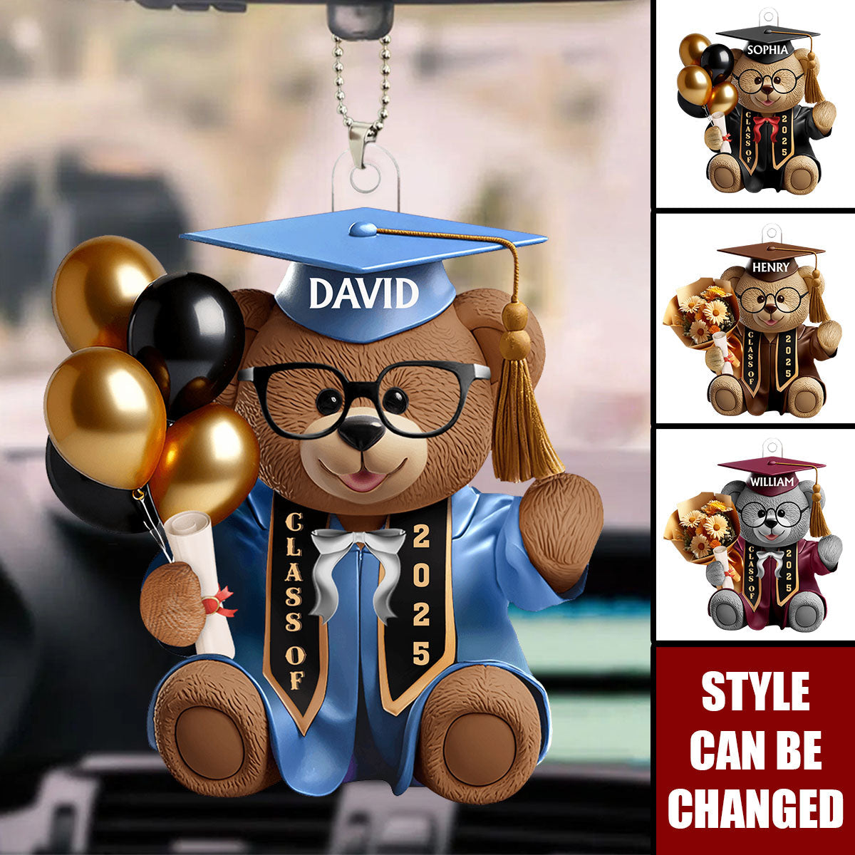 Graduation Bear - Personalized Acrylic Car Hanger Ornament