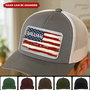 Dad Grandpa Papa Nation Flag Personalized Leather Patch Hat