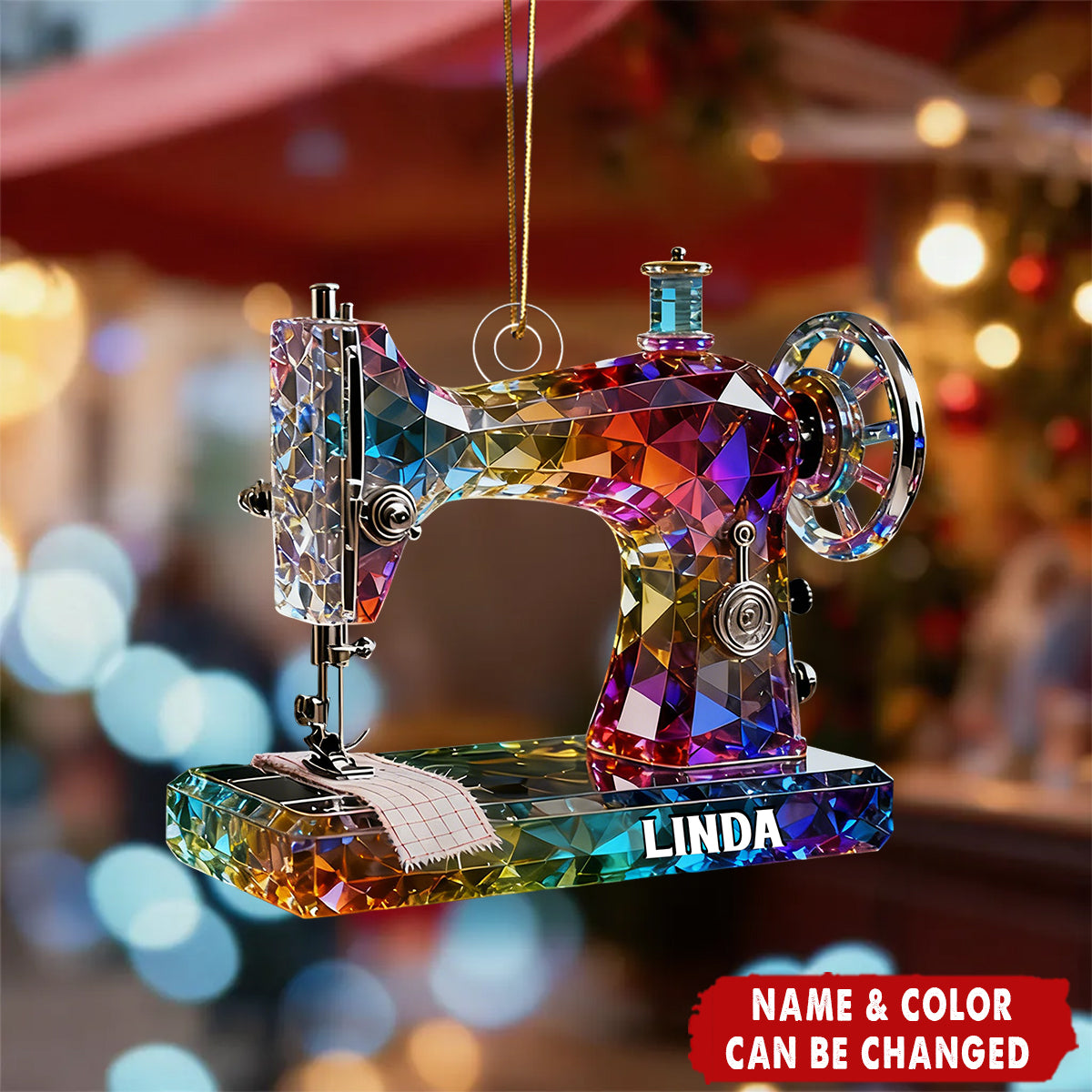 Stained Glass Effect Sewing Machine Custom Name Acrylic Ornament, Gift For A Tailor