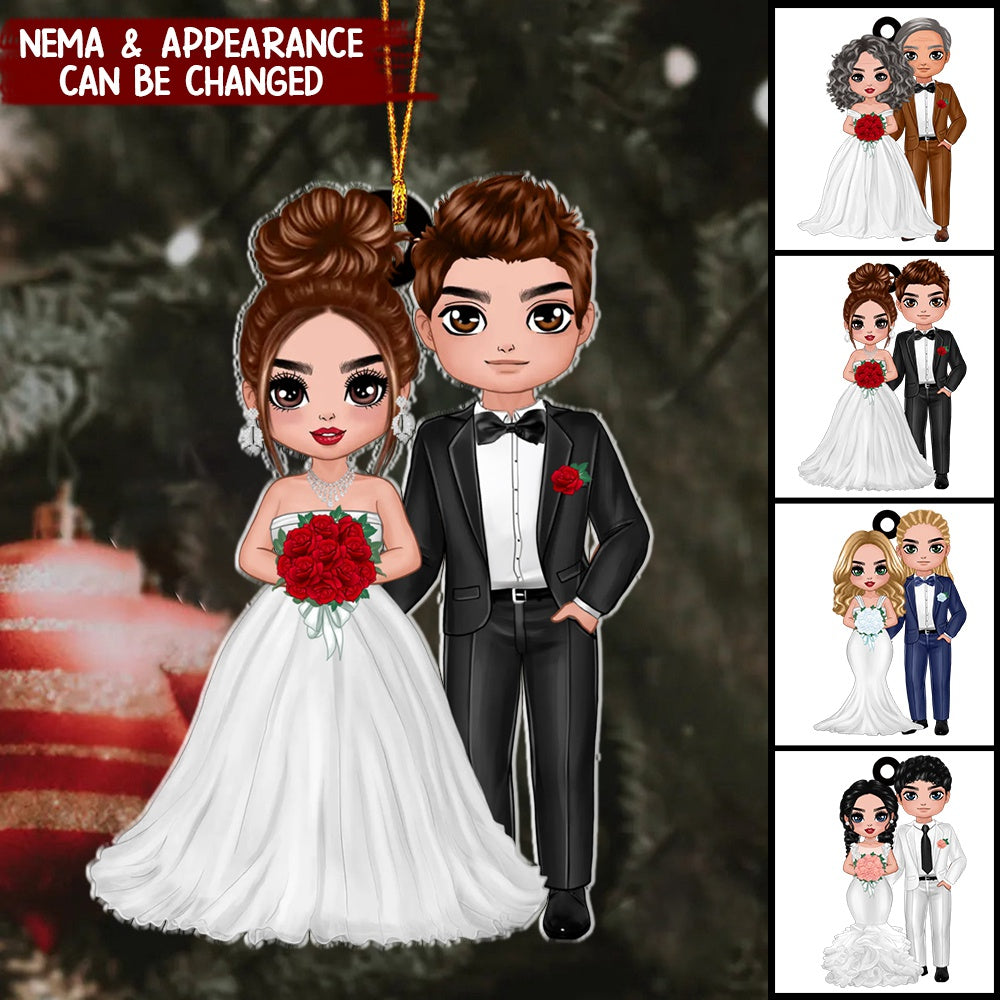 Doll Couple Wedding Bride & Groom - Personalized Ornament - Christmas Gift