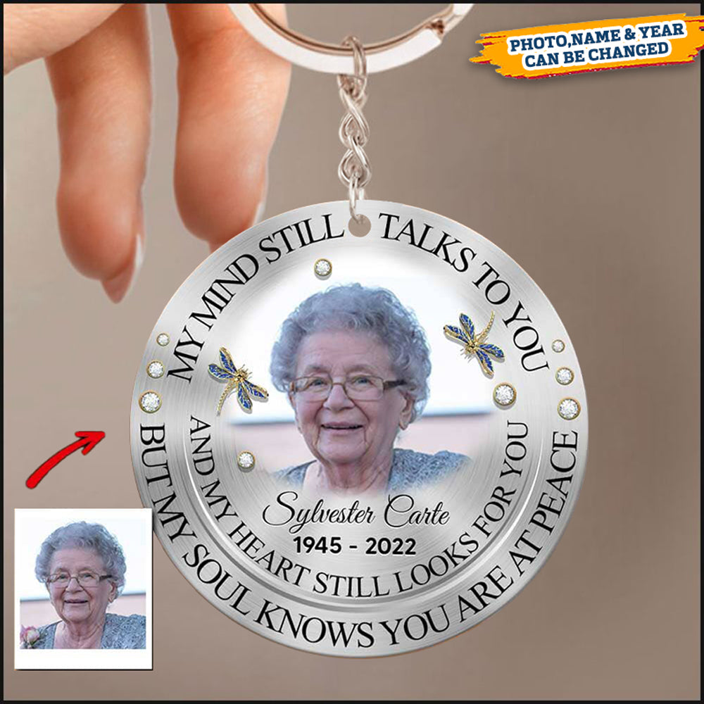 Memorial Dragonfly Upload Photo, My Mind My Heart My Soul Personalized Acrylic Keychain