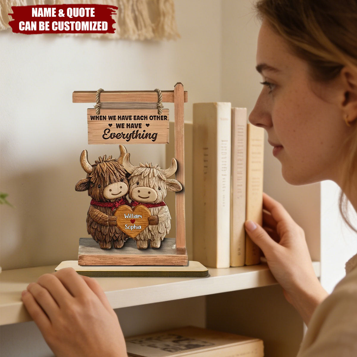 Highland Cows Couple - Personalized 2-Layered Wooden Plaque - Valentine's Day Gift For Him, Gift For Her