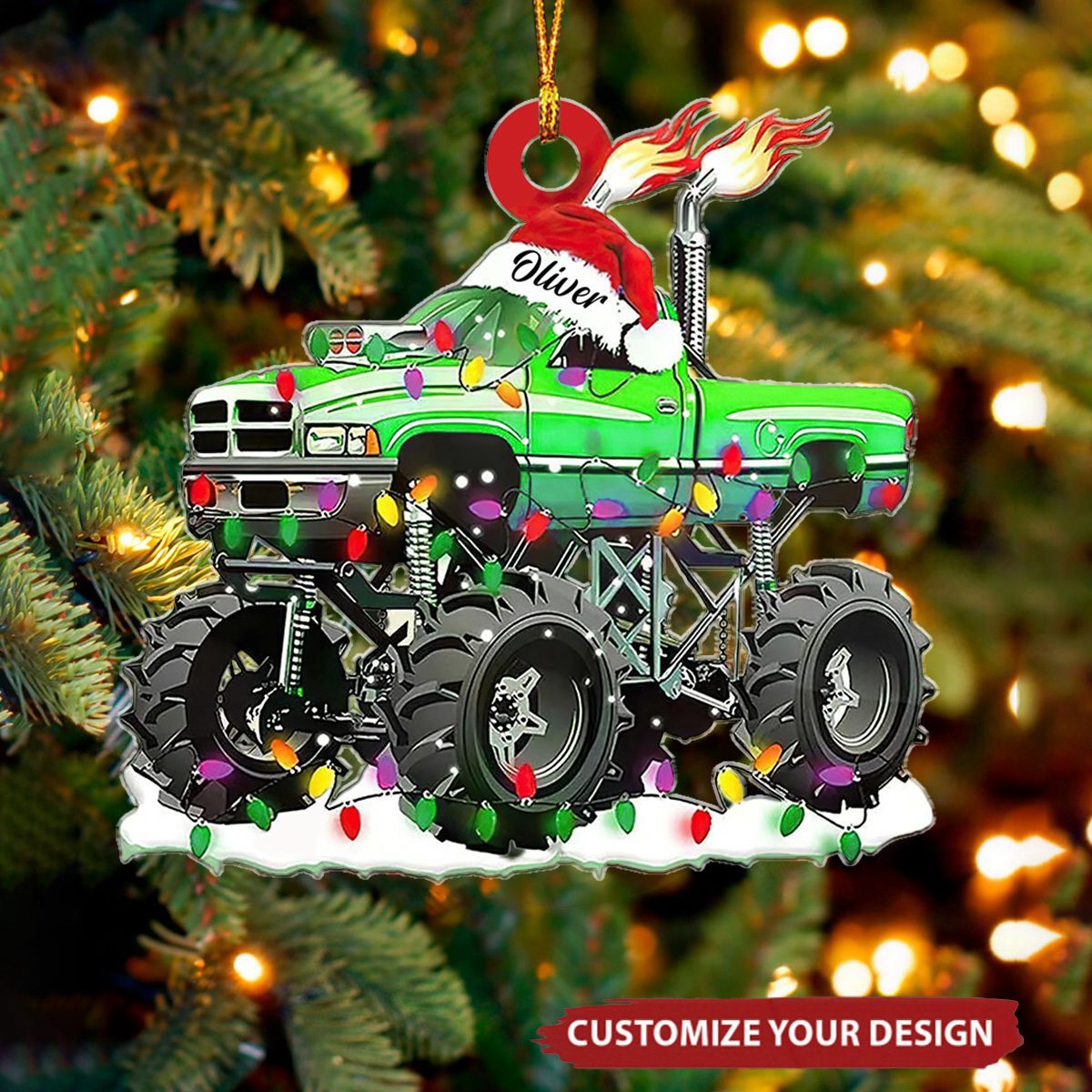 Custom Name Monster Truck - Personalized Acrylic Christmas Ornament, Gift For Kids Boys Men