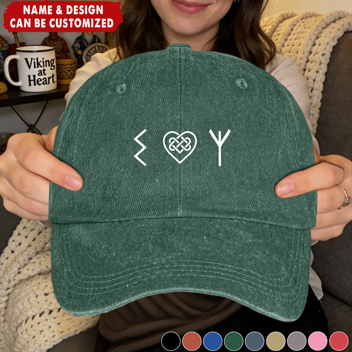 Name In Runes Viking - Personalized Distressed Denim Cap
