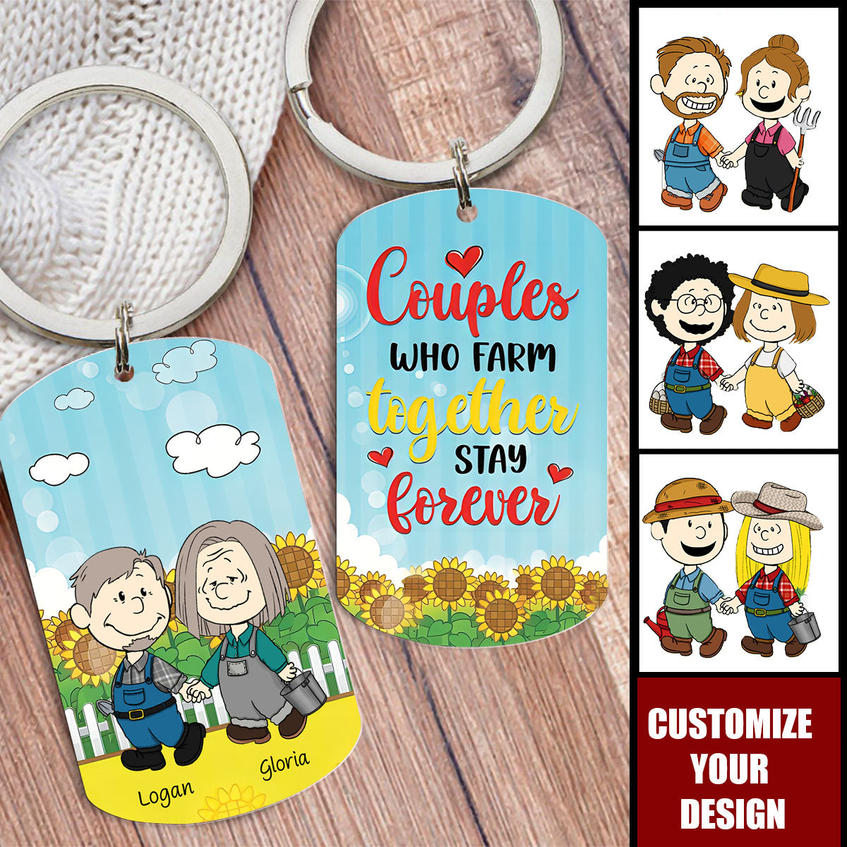 Couples Who Farm Together Stay Forever  - Personalized Keychain, Gifts For Couple Farmer