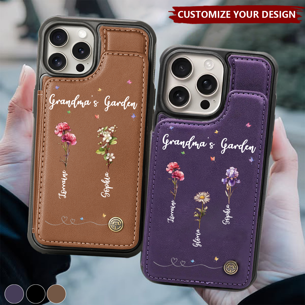 Grandmothers Plant Seeds Of Love That Bloom For Generations - Personalized Leather Flip Wallet Phone Case