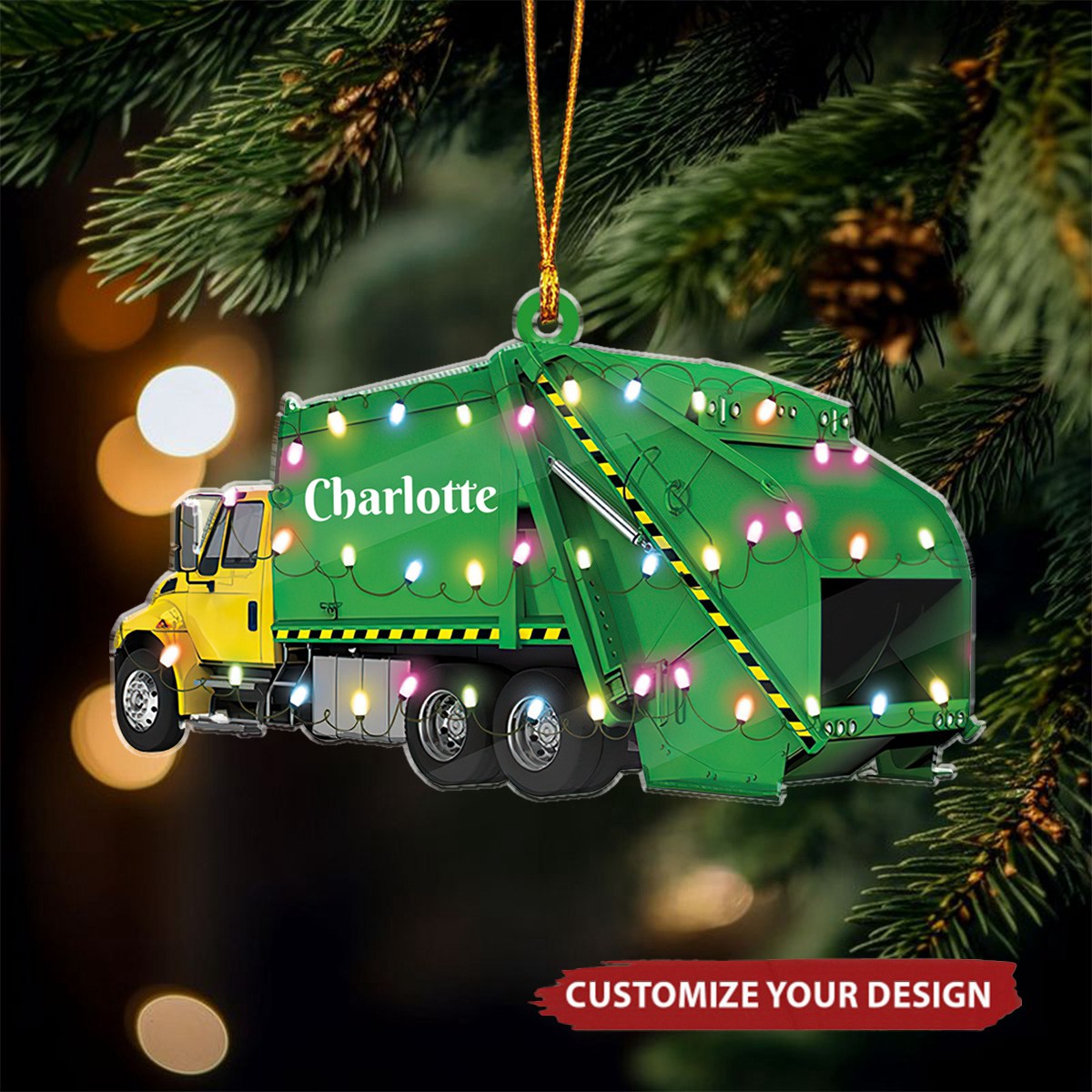 Custom Name Garbage Truck Dump Truck - Personalized Acrylic Christmas Ornament