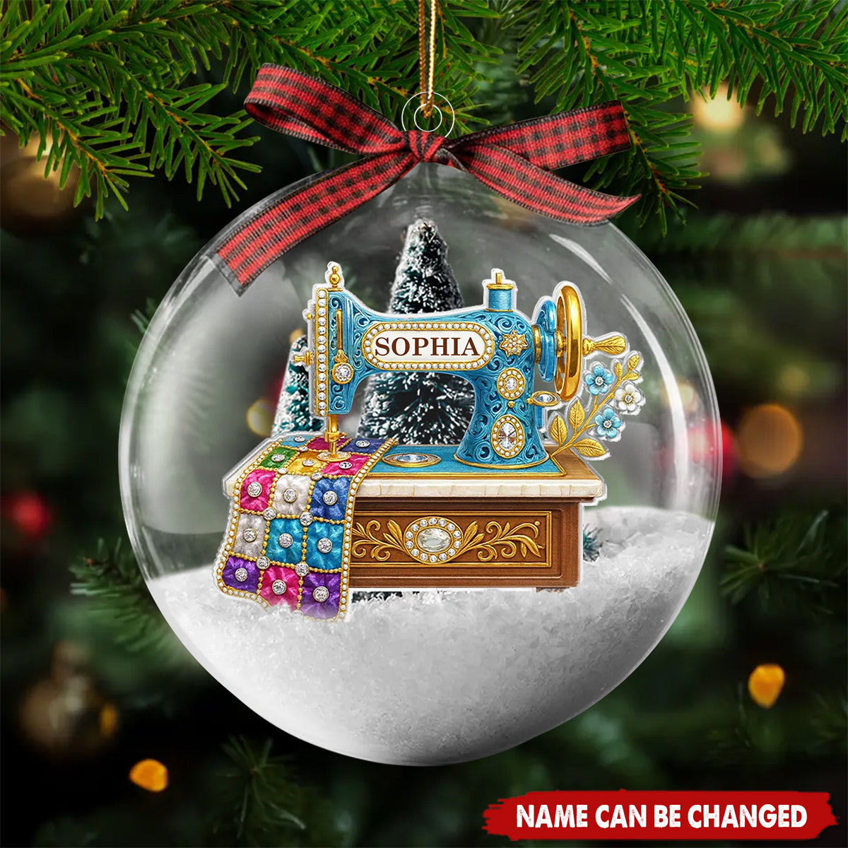 Sewing Machine - Personalized Snow Globe Ornament - Christmas Gift for Sewer, Seamstress
