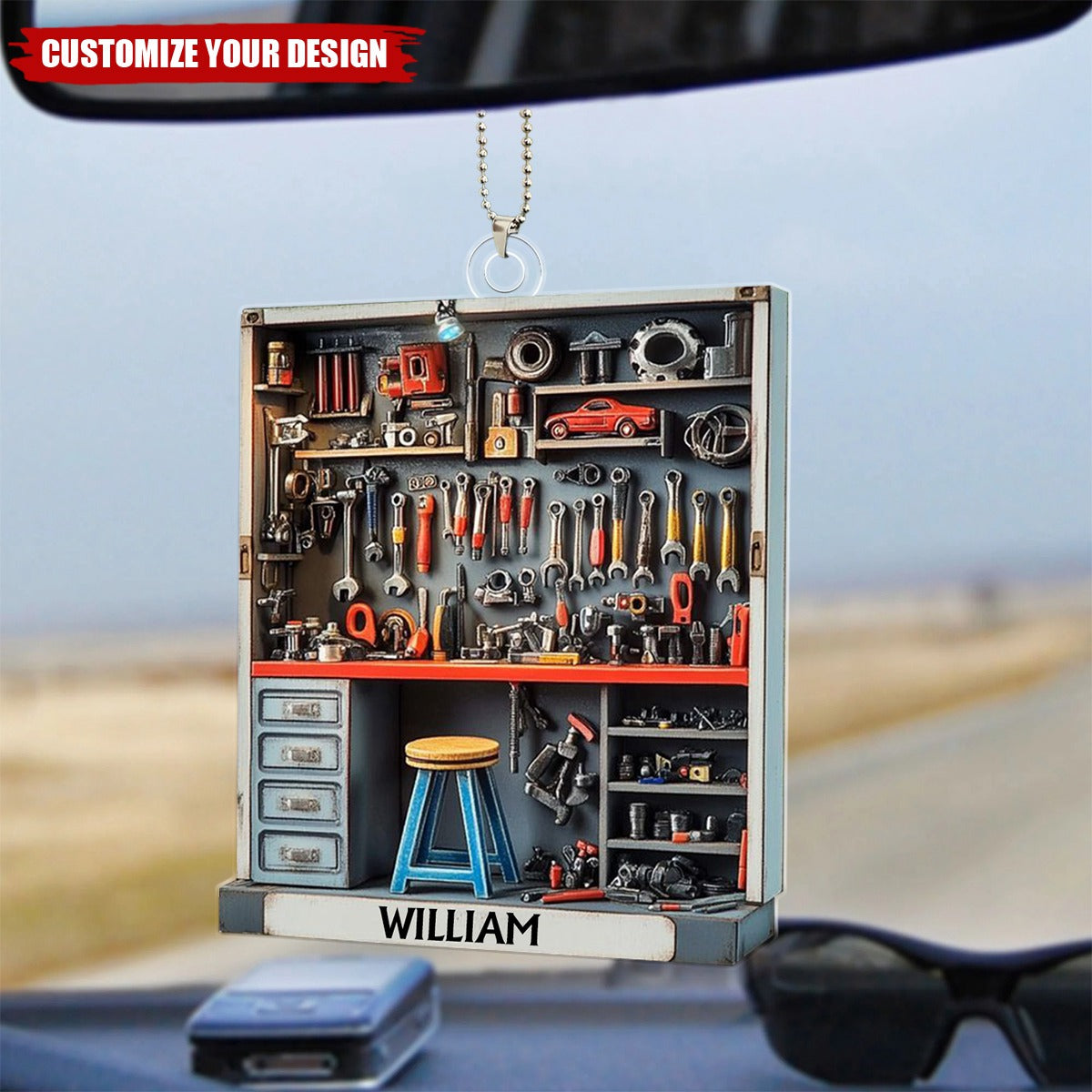 Mechanic Tool Box Ornament - Tools Garage Ornament - Personalized Acrylic Car Ornament