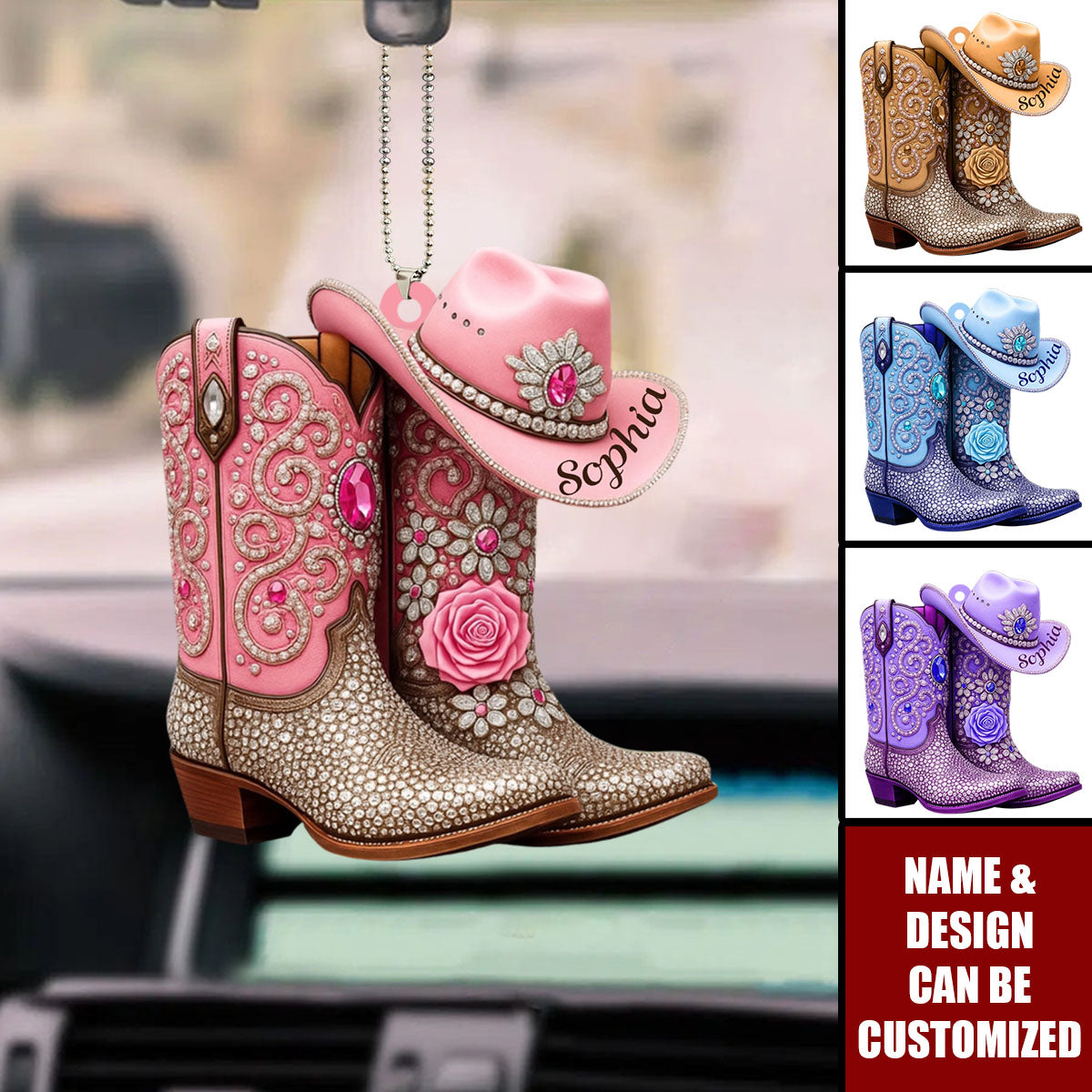 Cowgirl Boots - Personalized Acrylic Car Ornament