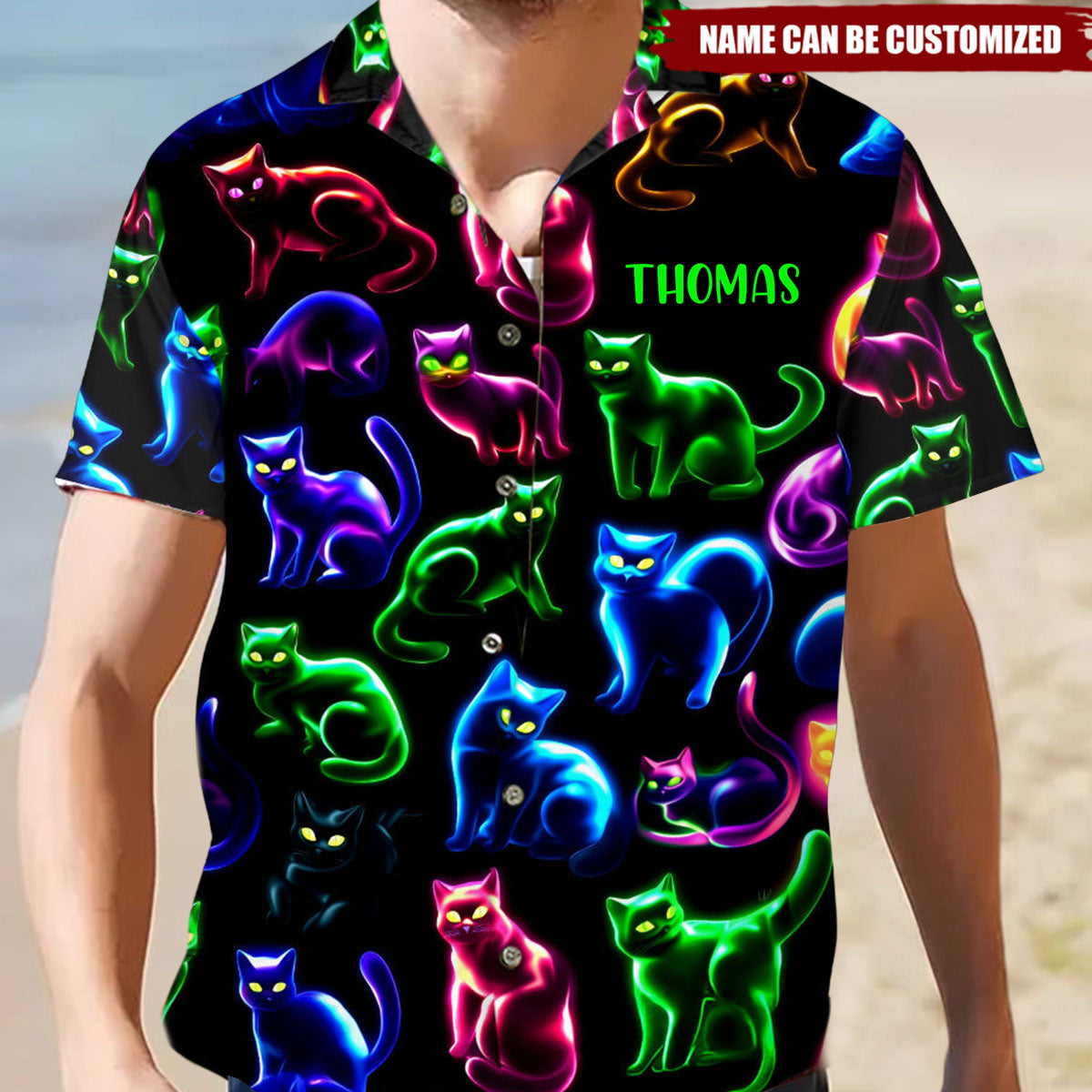 Neon Cat Pattern - Personalized Cat Hawaiian Shirt