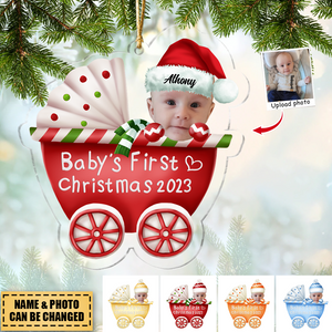 Transparent Ornament - Custom Acrylic Ornament from Photo - Baby Onesie - My First Christmas 2023