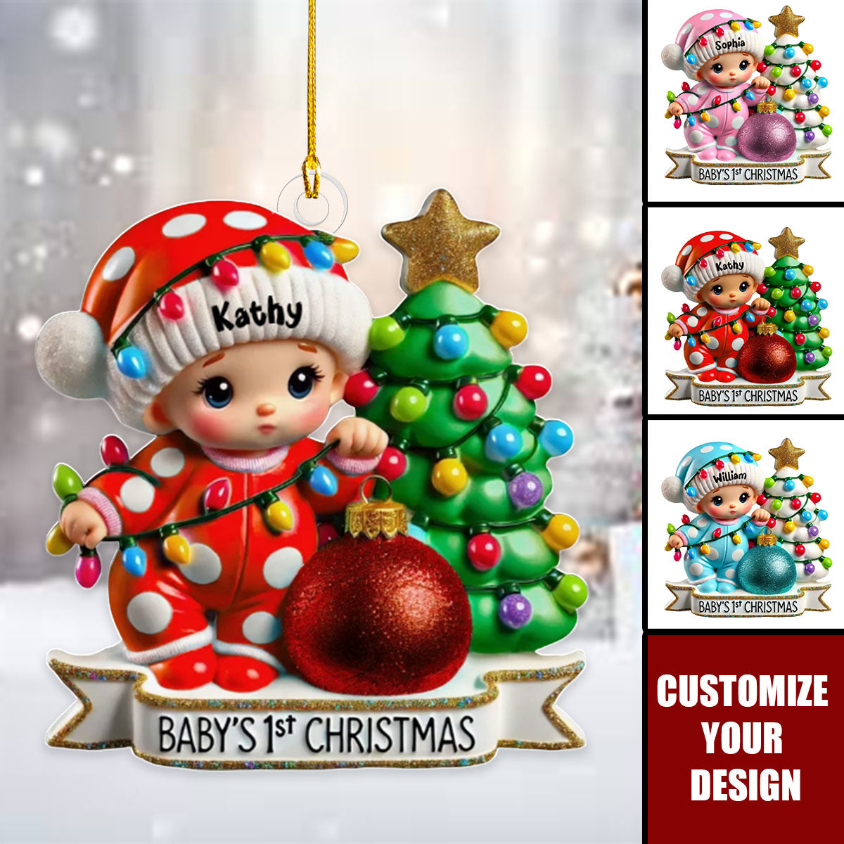 Baby First Christmas 3D Effect Personalized Acrylic Ornament, New Parents Keepsake