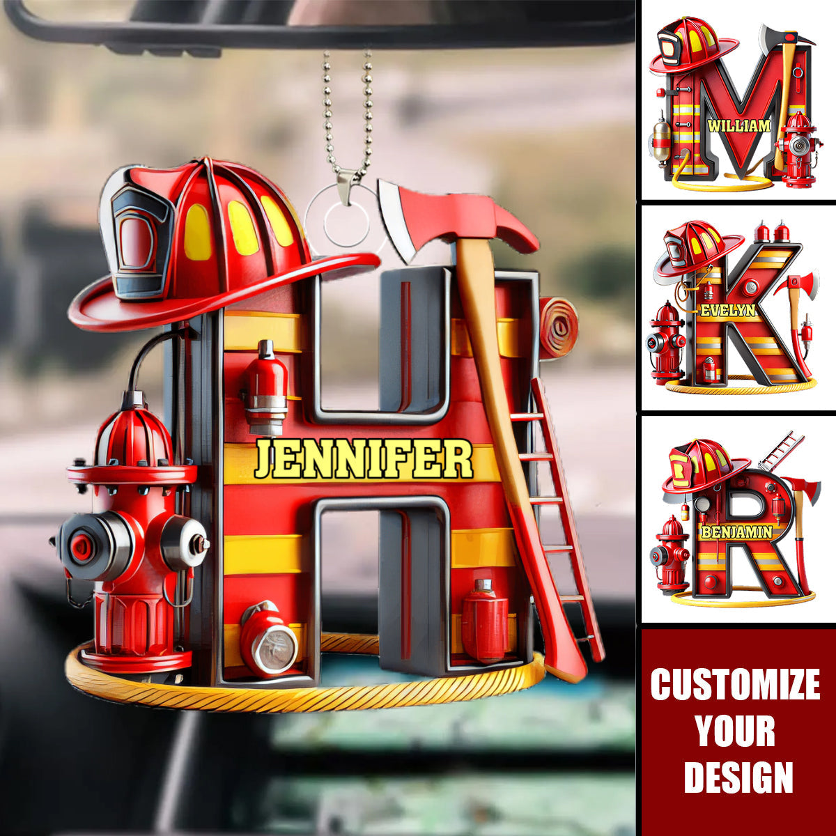 Alphabet Firefighter - Personalized Acrylic Car Ornament