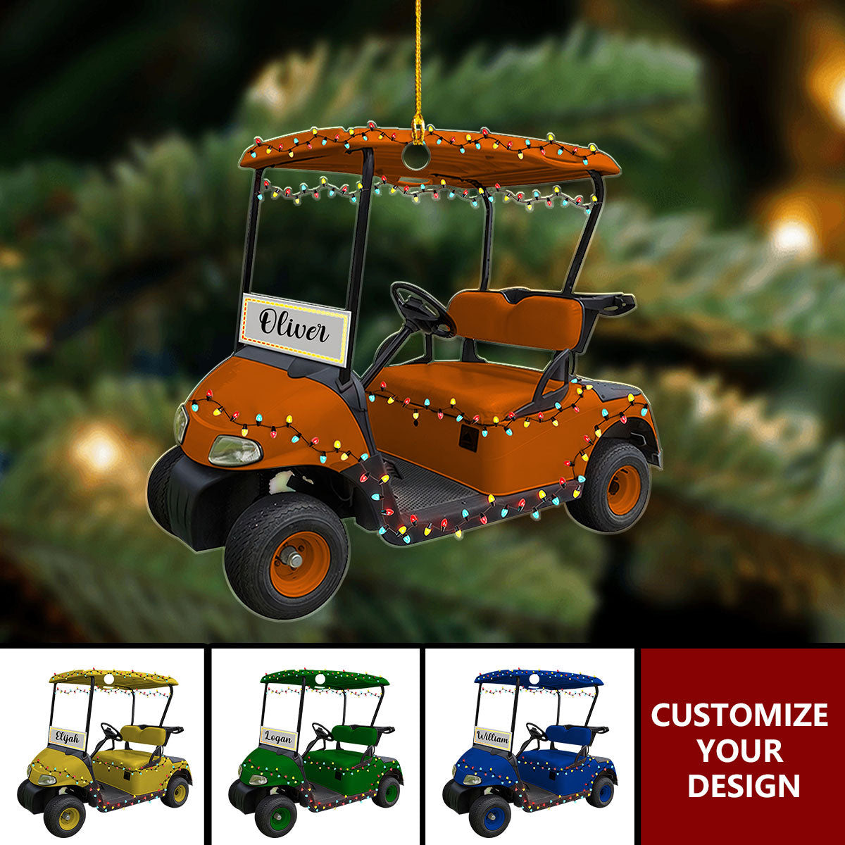 Golf Cart - Personalized Acrylic Christmas Ornament, Gift For Golf Lover