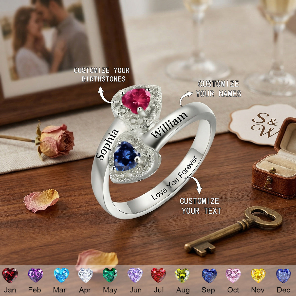 Love You Forever - Personalized Duo Birthstone Ring
