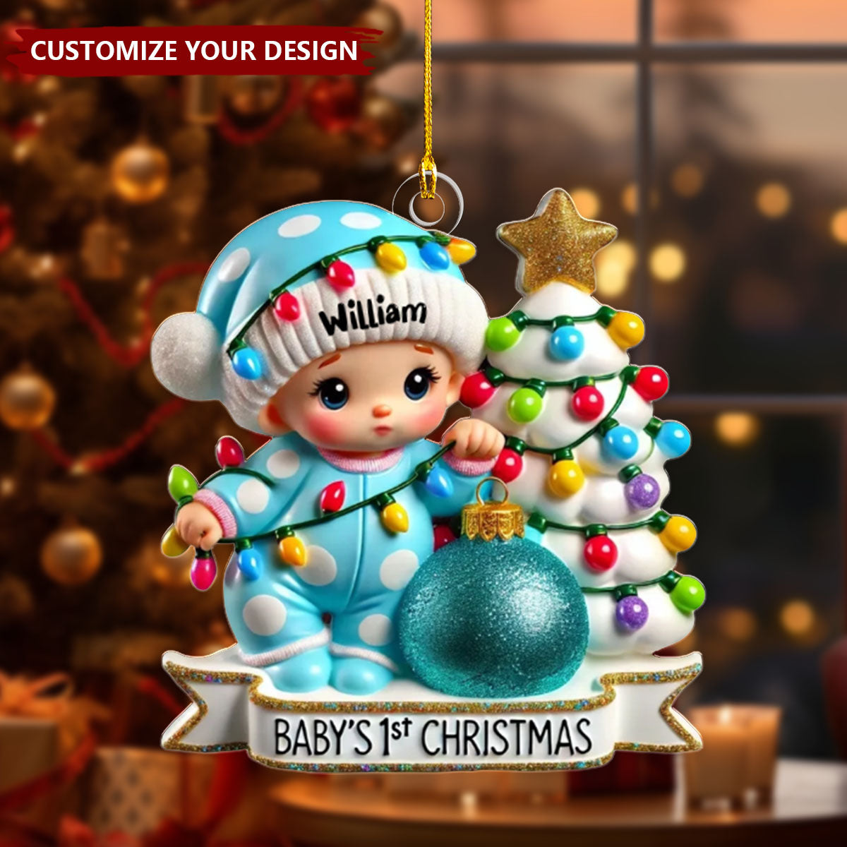 Baby First Christmas 3D Effect Personalized Acrylic Ornament, New Parents Keepsake