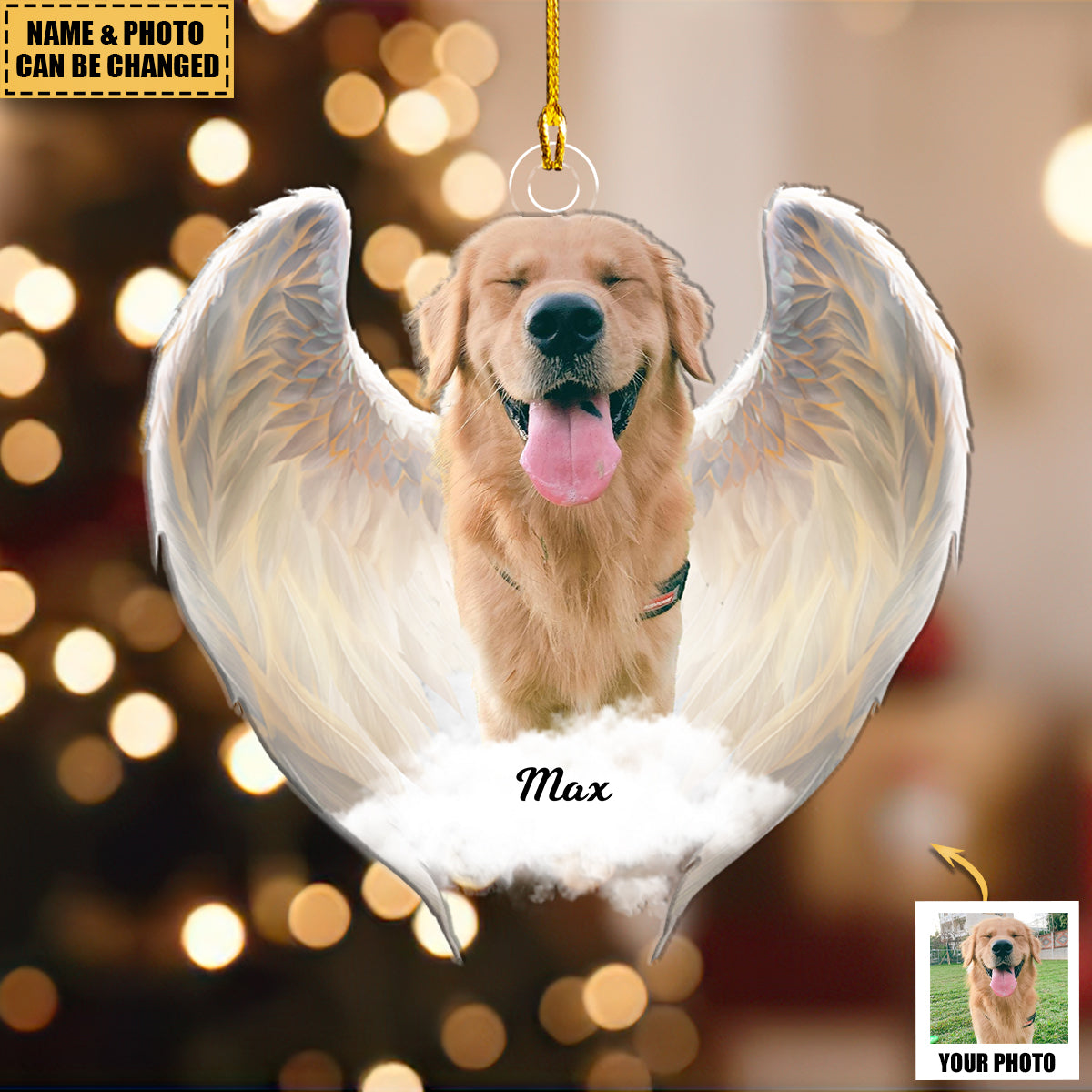 Custom Photo Pet Within Angel Wings Memorial Acrylic Ornament