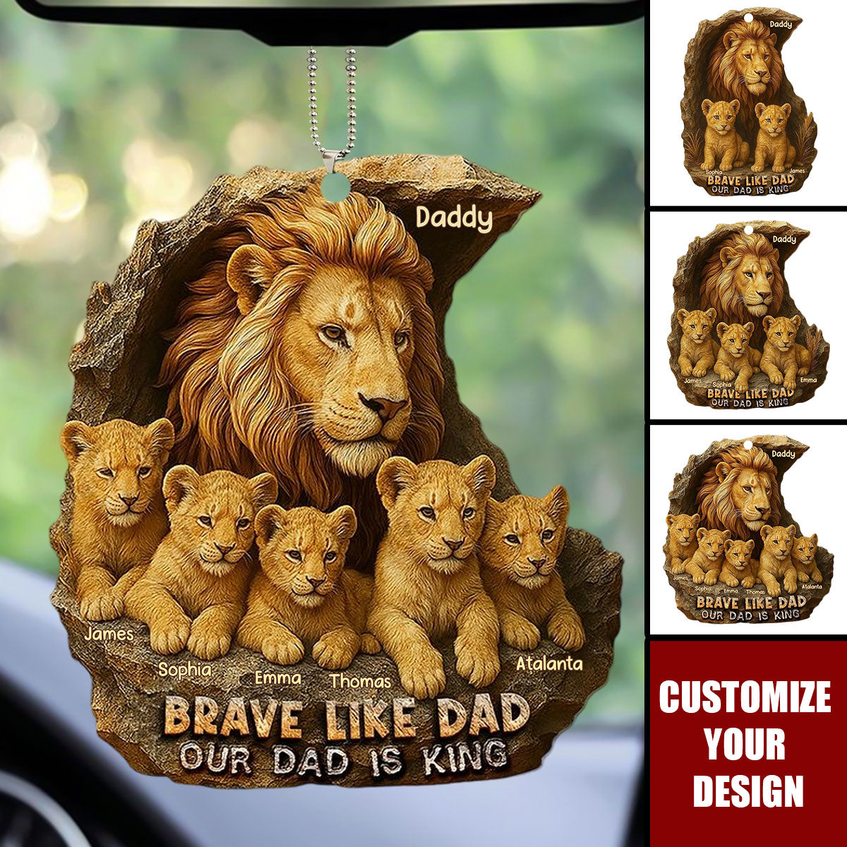 Brave Like Dad Our Dad Is King - Personalized Acrylic Car Ornament, Gifts For Dad