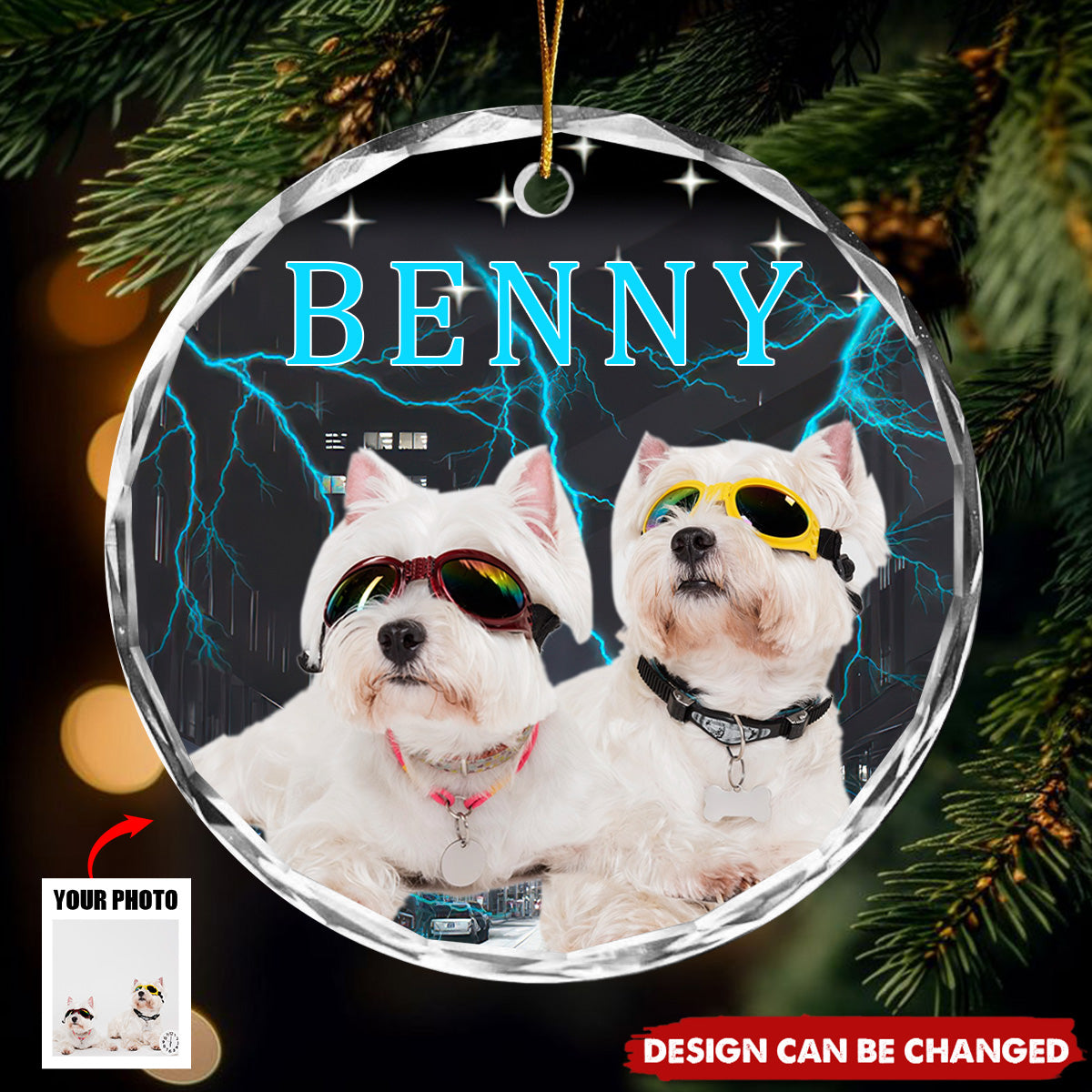 Custom Portrait Photo With Retro Style Glass Ornament For Dog Lovers