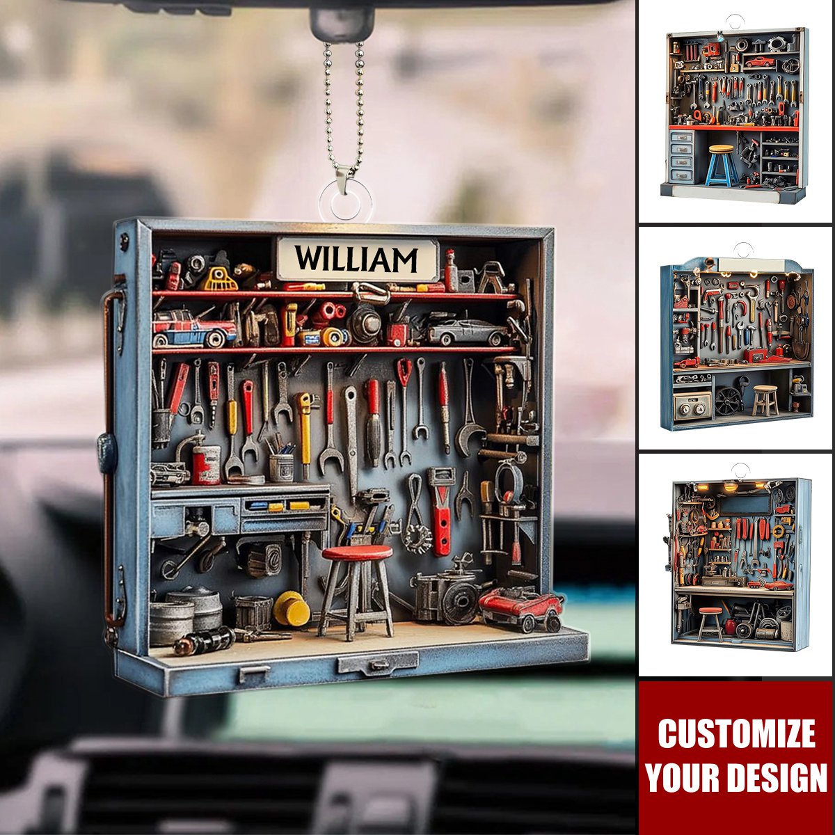 Mechanic Tool Box Ornament - Tools Garage Ornament - Personalized Acrylic Car Ornament