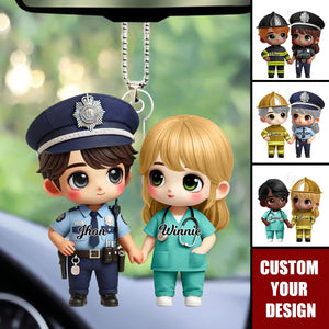 Cute Cartoon Couple Occupation Personalized Acrylic Ornament