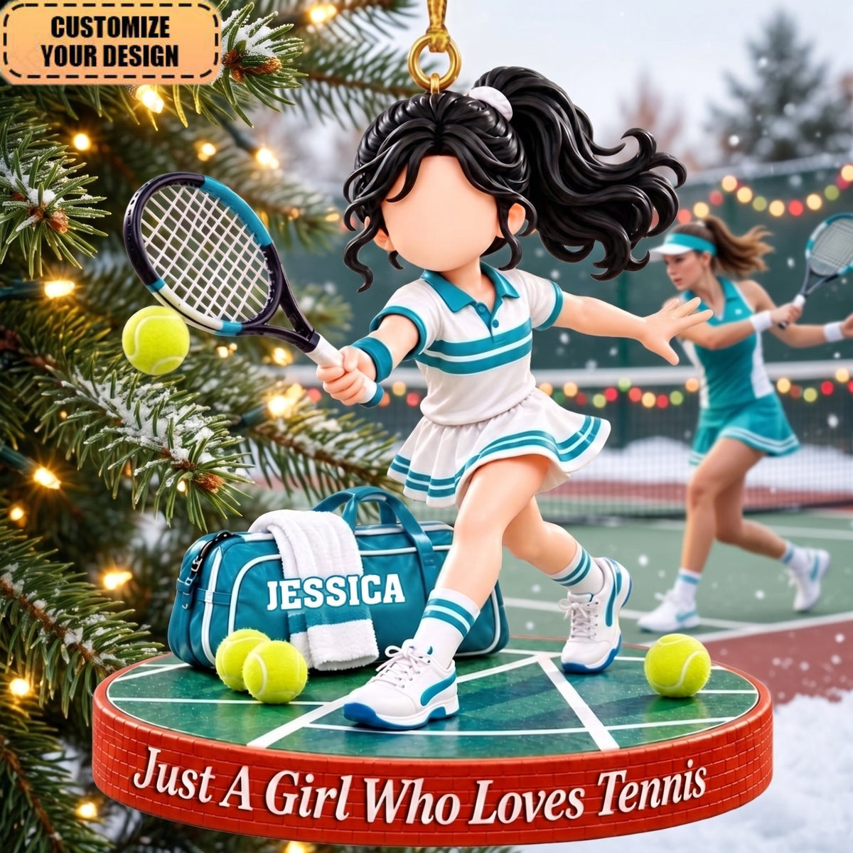 Personalized Tennis Girl Christmas Ornament, Custom Name Keepsake