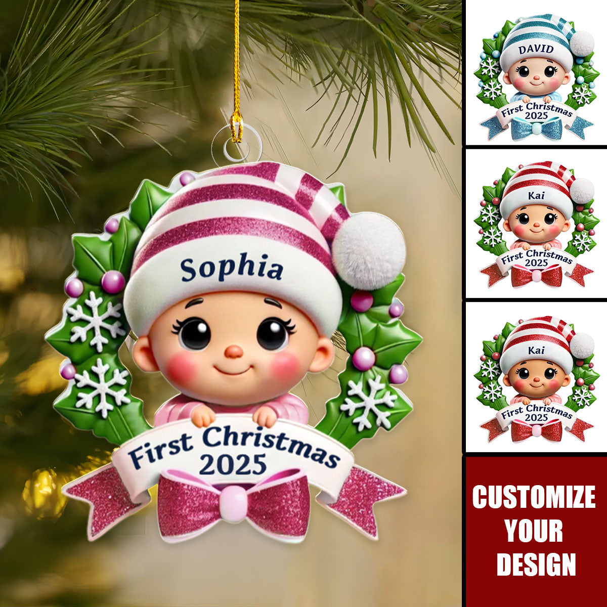 Adorable Baby's First Christmas Personalized Christmas Ornament