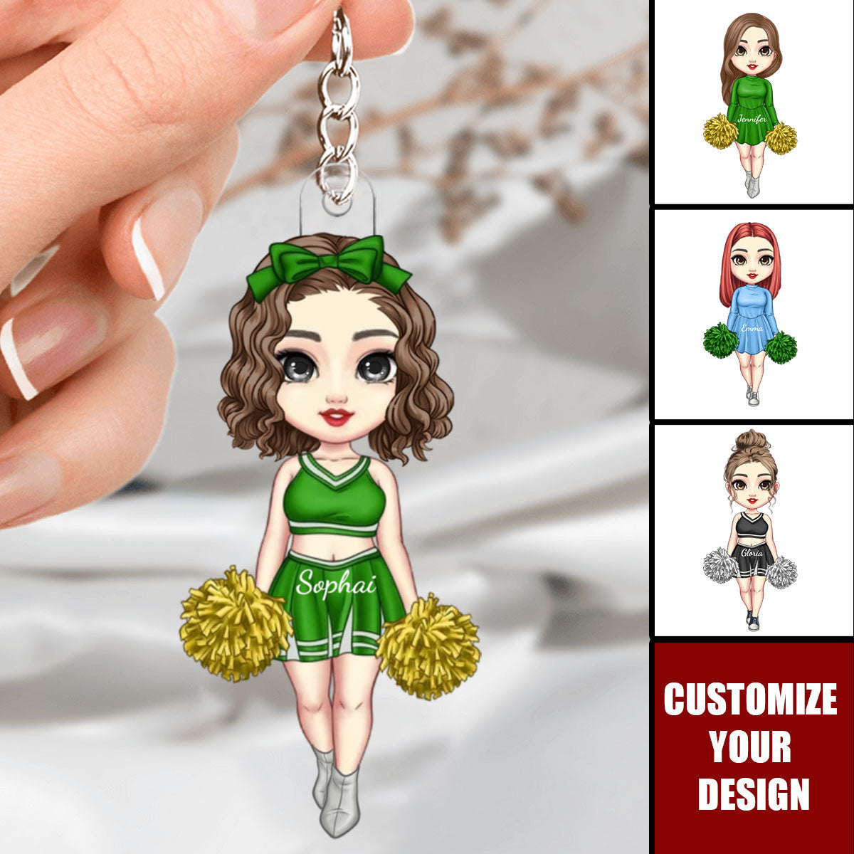Cartoon Cheerleading Girl - Personalized Acrylic Keychain, Gift For Cheerleader Women