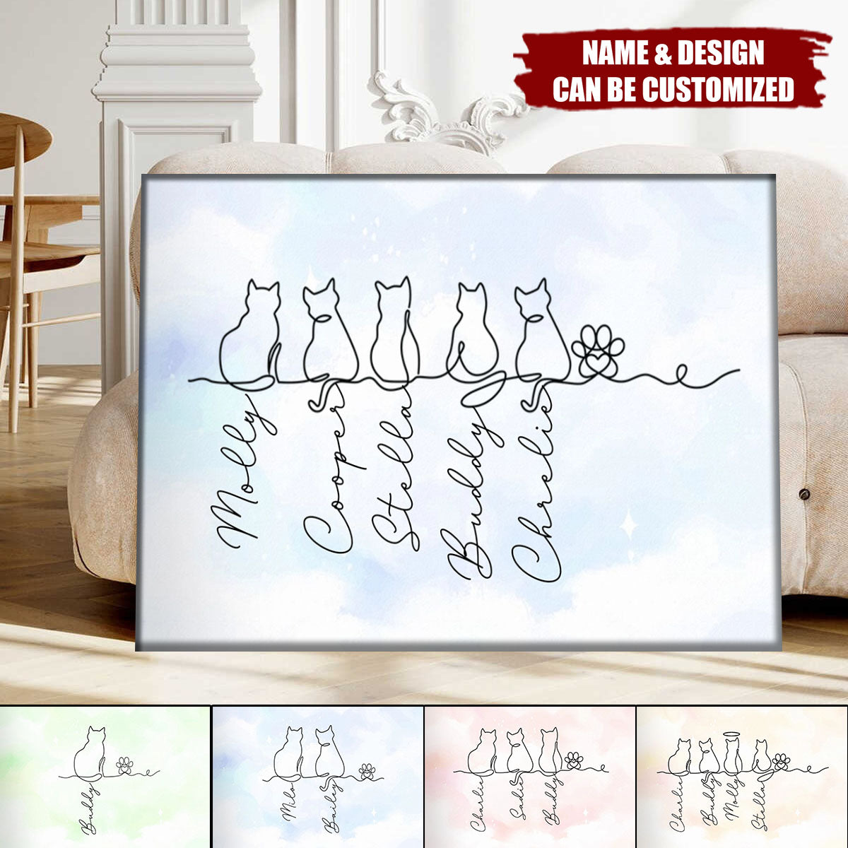 Cat Line Art Gift For Cat Lovers - Personalized Poster