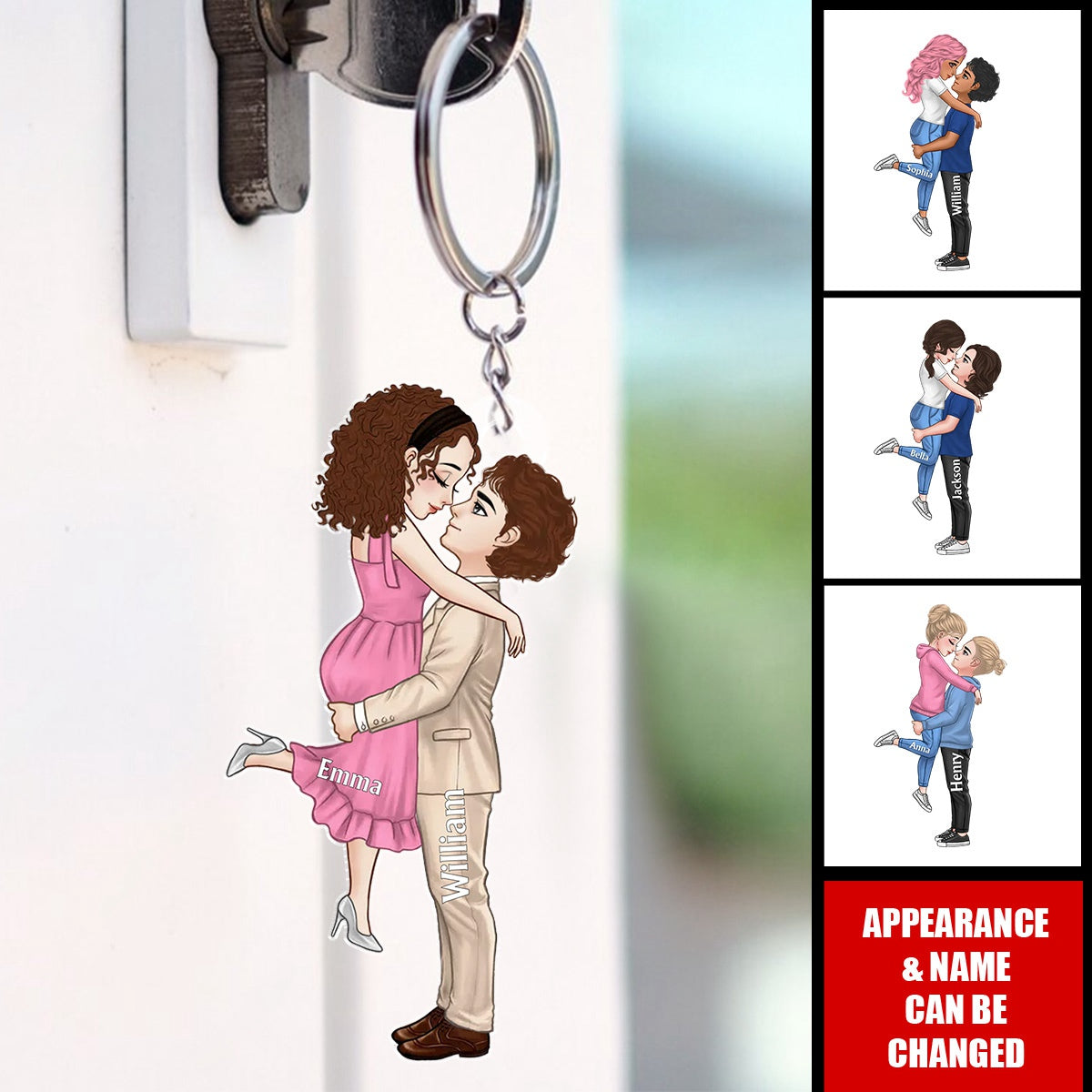 Custom Kissing And Hugging Doll Couple Personalized Acrylic Keychain