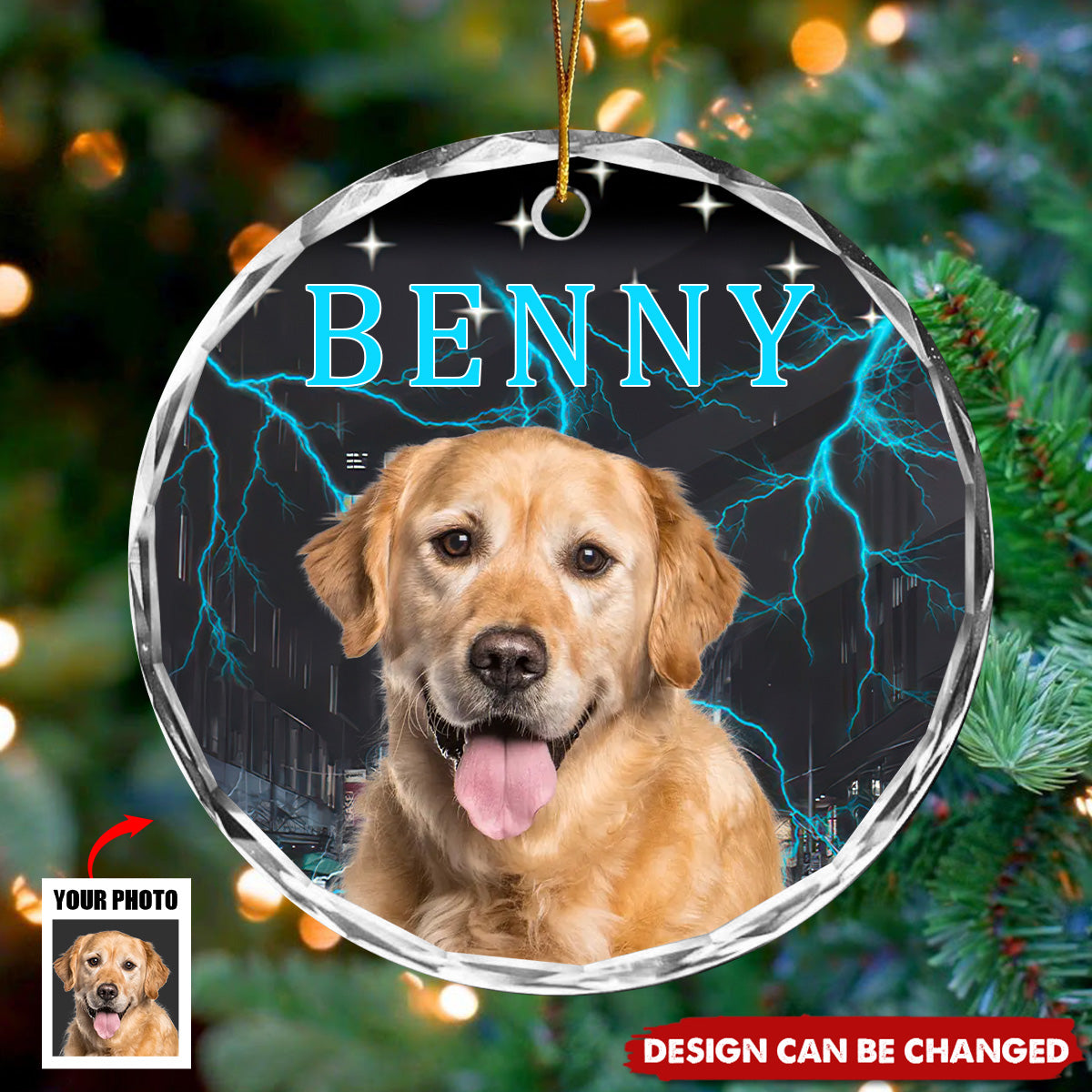 Custom Portrait Photo With Retro Style Glass Ornament For Dog Lovers
