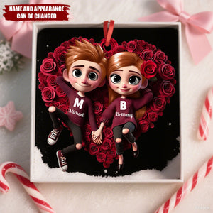 Rose Heart Couple - Personalized Christmas Acrylic Ornament, Valentine's Day Gift for her, Gift for him