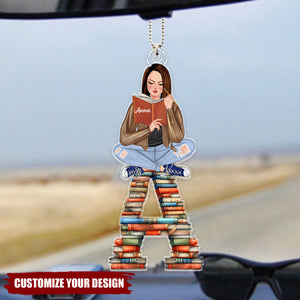 Book Lovers Sit On Alphabet Letter - Personalized Acrylic Car Ornament