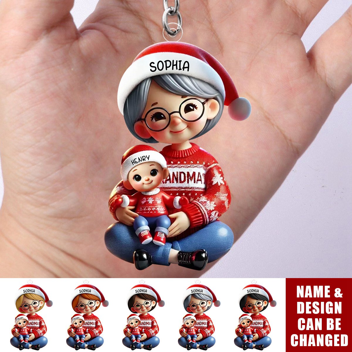 Grandma Grandkids Sitting Crossed Legs Personalized Acrylic Keychain