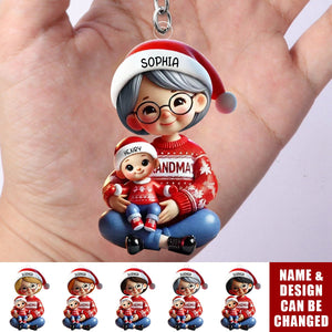 Grandma Grandkids Sitting Crossed Legs Personalized Acrylic Keychain