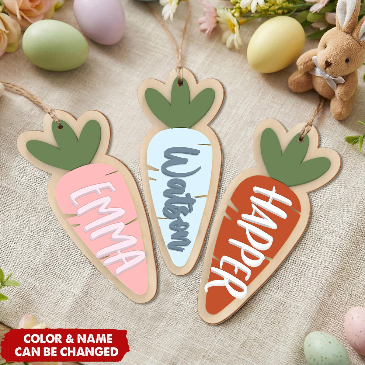 Custom Kids Bunny Name Tag - Personalized Carrot Easter Basket Tag Ornament