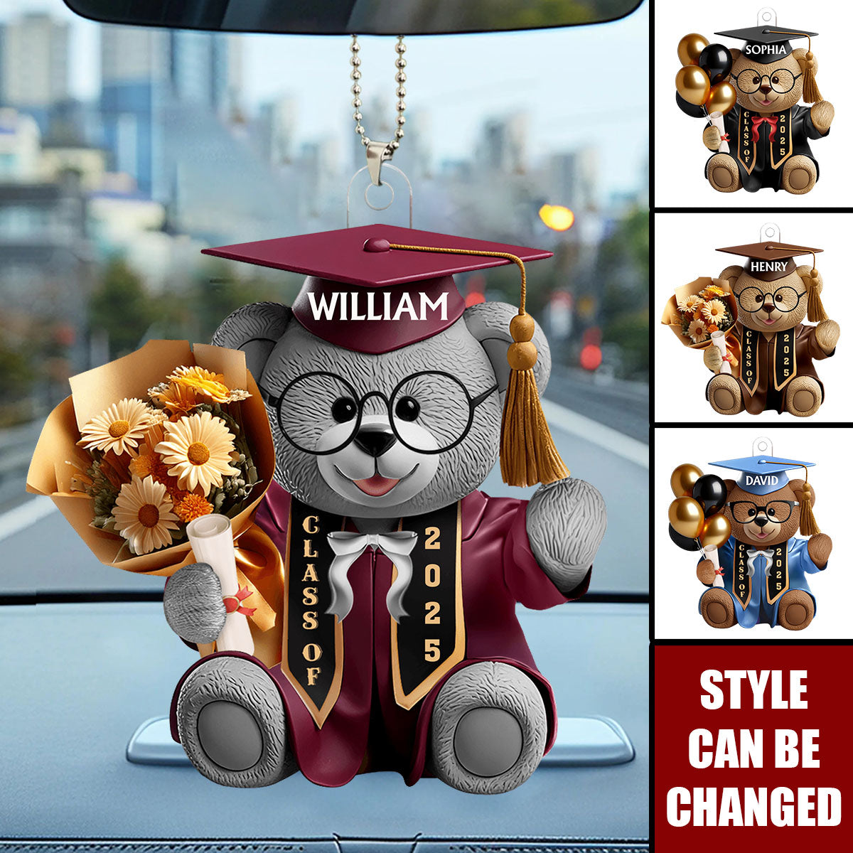 Graduation Bear - Personalized Acrylic Car Hanger Ornament