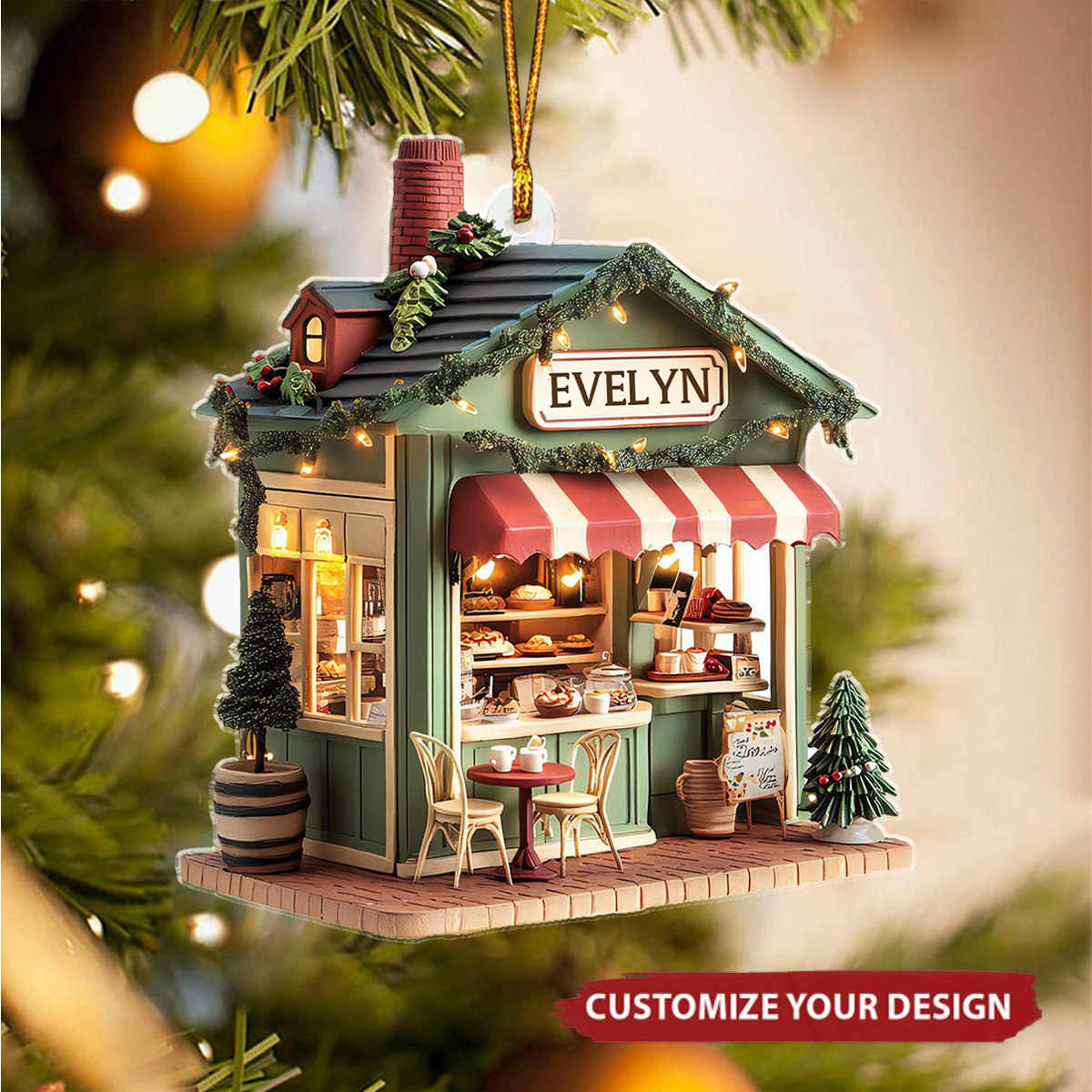 Coffee Shop Flat - Personalized Acrylic Christmas Ornament, Gift For Coffee Lover, Book Lover