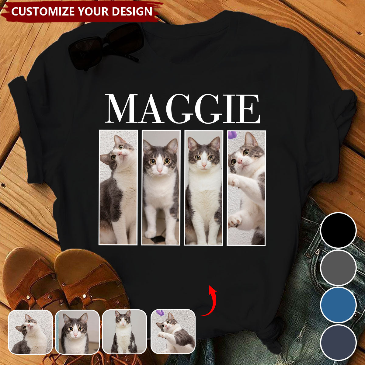 Custom Photo And Name Dog Cat Pets Family - Personalized T-Shirt