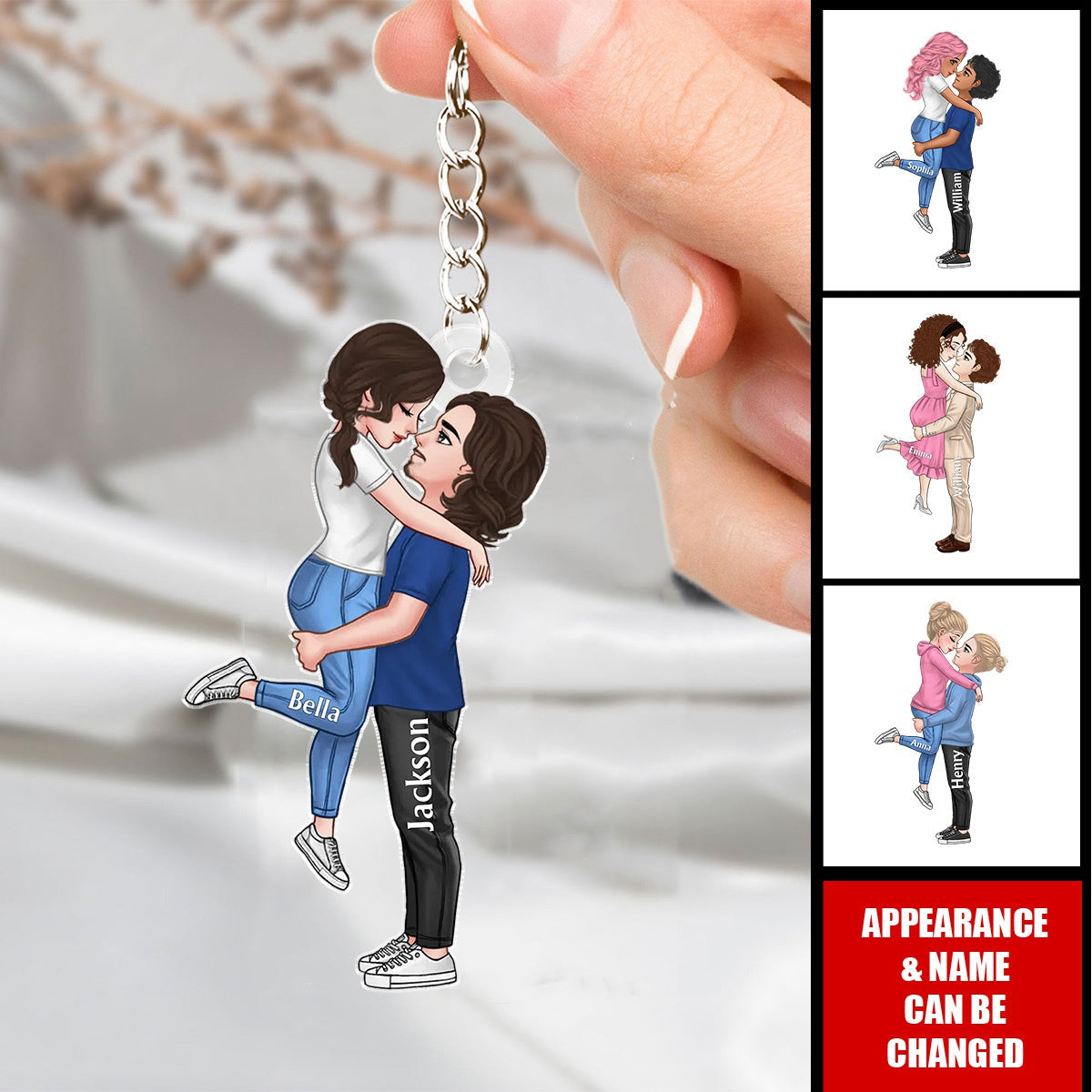 Custom Kissing And Hugging Doll Couple Personalized Acrylic Keychain