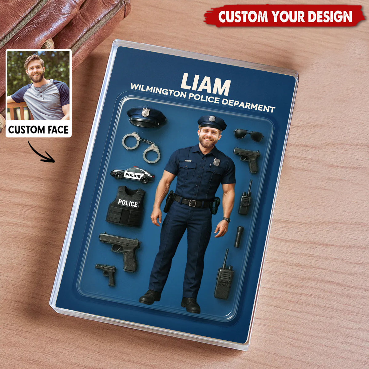 Police Officer Figure Personalized Acrylic Block Plaque